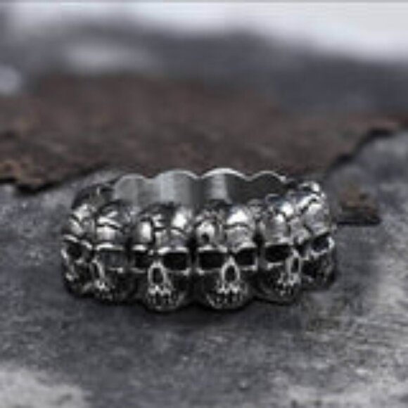 Surrounded Titanium Stainless Steel Skull Ring – GTHIC Surrounded Titanium Stainless Steel Skull Ring - Size 8
